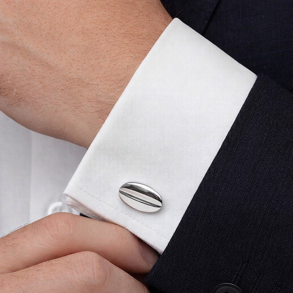LBV 925 Sterling Silver Oval Cufflinks for Men