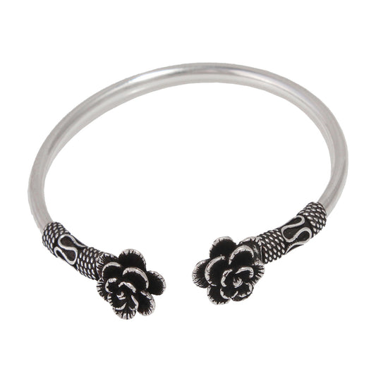 Oxidized Flower Bangle Bracelet