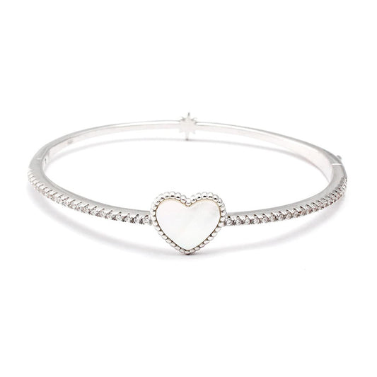 Pearl Heart Bangle Bracelet