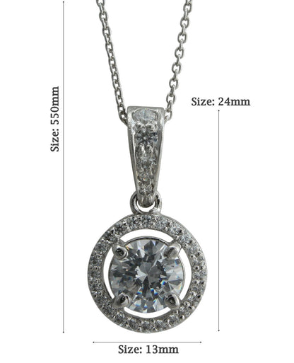 925 Sterling Silver Round Shape Pendant With Chain For Girls And Women