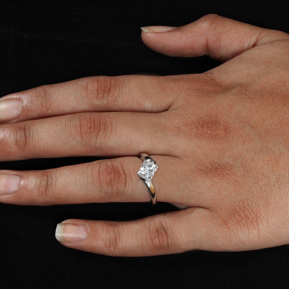 Square Shape Single Stone Studded Ring