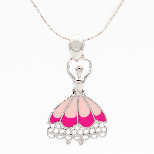 Pink enameled dancing girl pendant
