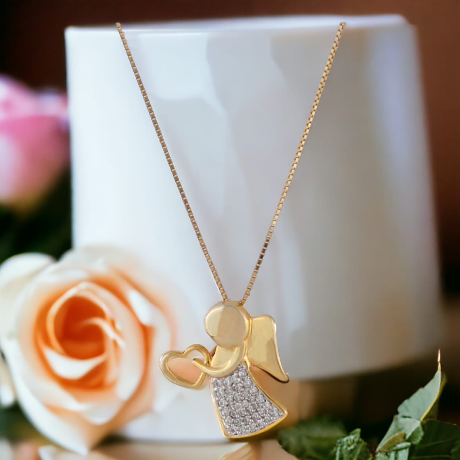 925 Sterling Silver Angel With Heart Pendant For Girls And Women