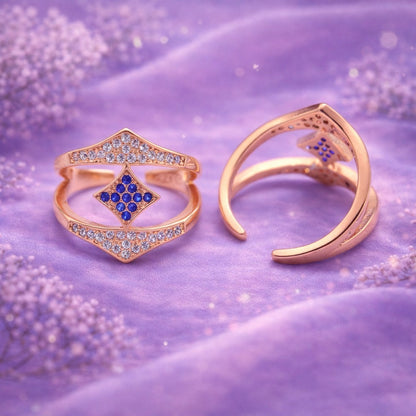 Rose Gold Toe Ring Blue CZ Diamond Shape Design