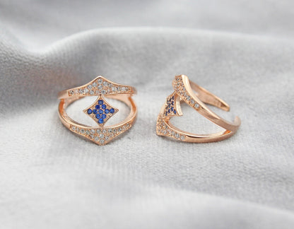 Rose Gold Toe Ring Blue CZ Diamond Shape Design