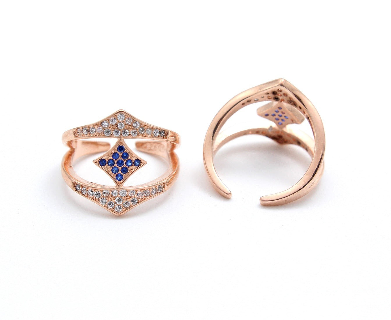 Rose Gold Toe Ring Blue CZ Diamond Shape Design
