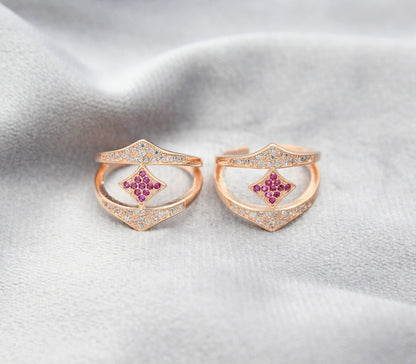 Rose Gold Toe Ring Pink CZ Diamond Shape Design