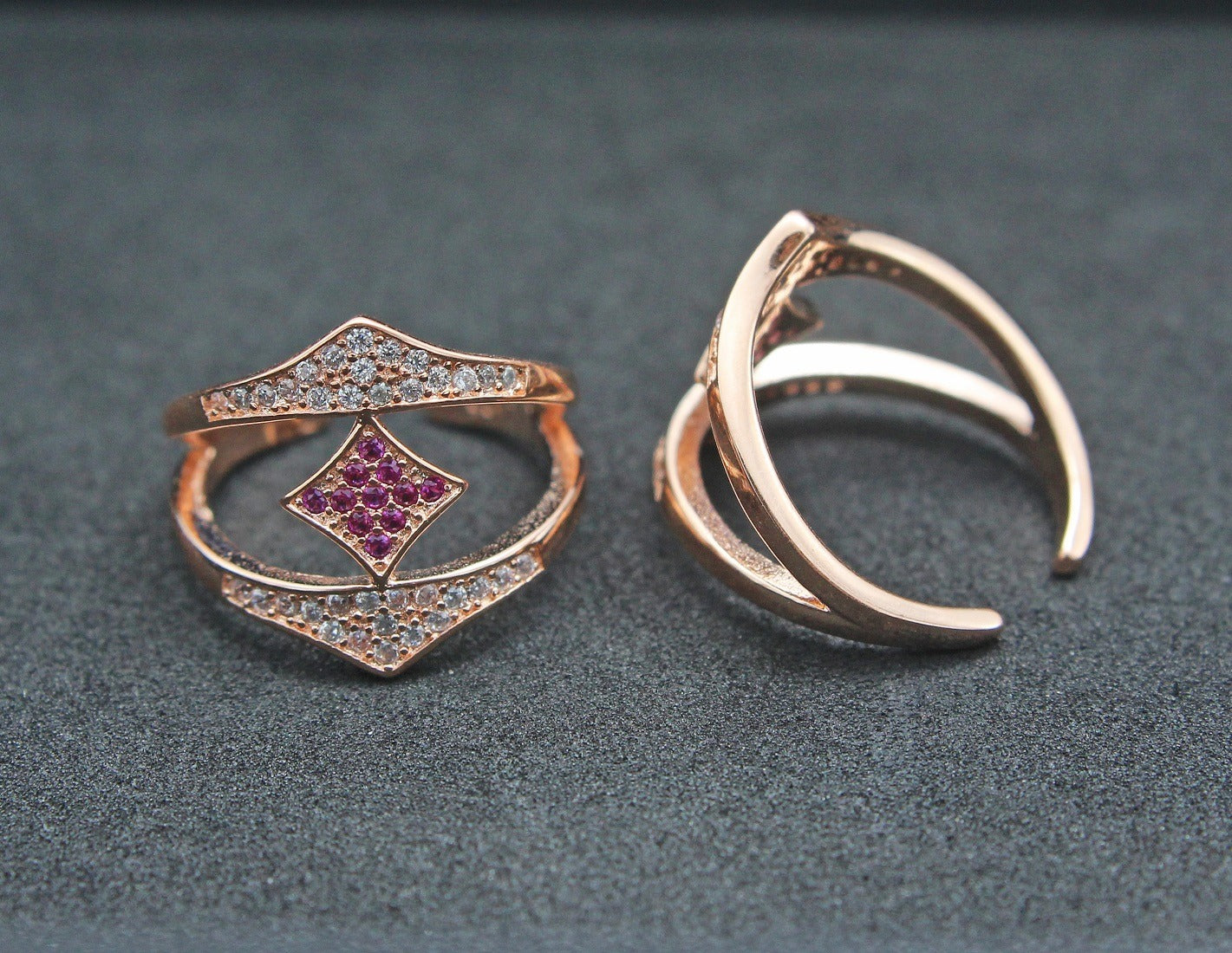 Rose Gold Toe Ring Pink CZ Diamond Shape Design