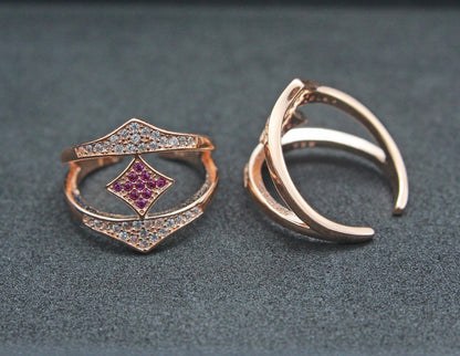 Rose Gold Toe Ring Pink CZ Diamond Shape Design