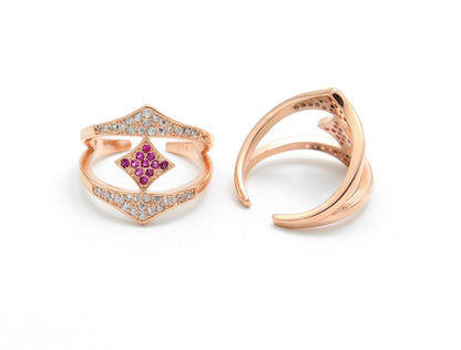 Rose Gold Toe Ring Pink CZ Diamond Shape Design