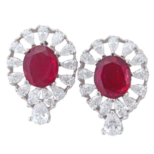 Red stone drop shape earring