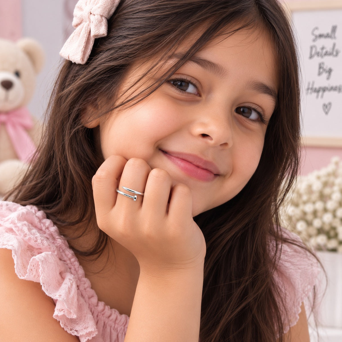 Silver Plated Baby Nail Design Ring