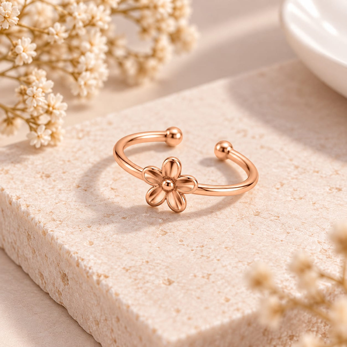 Rose Gold Adjustable Flower Ring