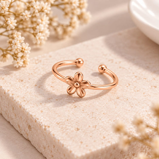 Rose Gold Adjustable Flower Ring
