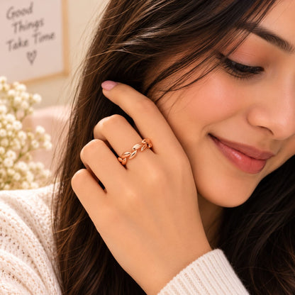 Rose Gold Plated Leaf adjustable Ring