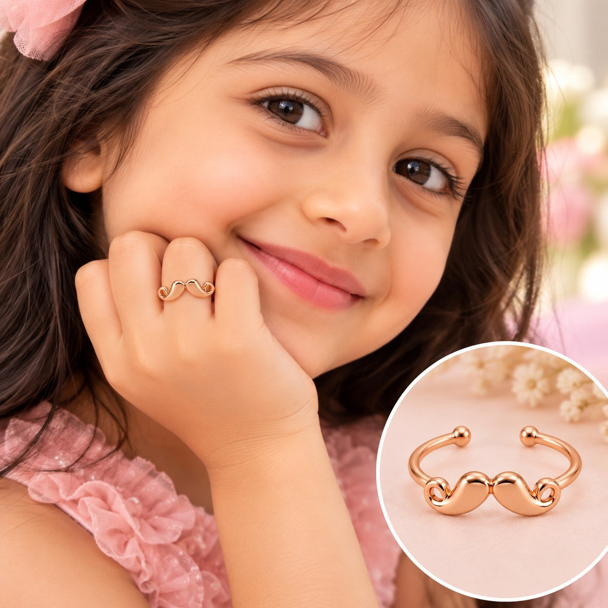 Rose Gold Plated Mustache Motif Adjustable Ring