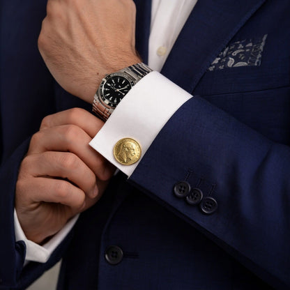 Gold Plated Coin Design Statement Cufflinks