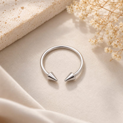 Silver-Tone Double Spike Horseshoe Ring