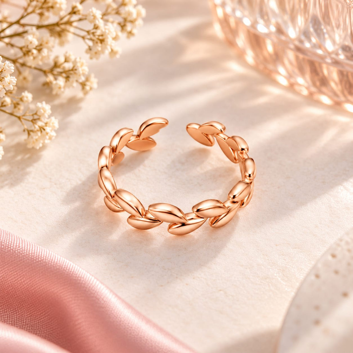 Rose Gold Plated Leaf adjustable Ring