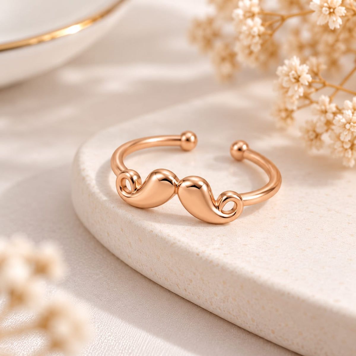 Rose Gold Plated Mustache Motif Adjustable Ring